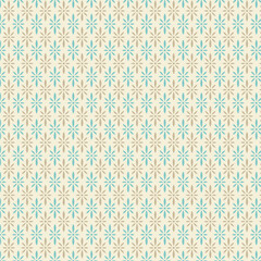 Fototapeta premium Seamless geometric starburst pattern with small radiating motifs in turquoise, beige. Clean decorative abstract background for wallpaper, textile, packaging, stationery, modern, retro design project