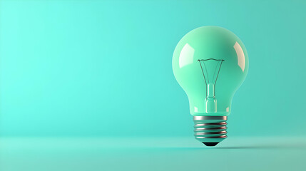 Bright Green Light Bulb on Soft Blue Background Illustration