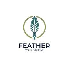 quill Feather Pen Logo Elegant design vector template