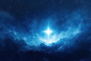 Naklejka premium Vibrant Blue Star of Bethlehem Illustration with Glow and Bokeh for Christmas Celebration