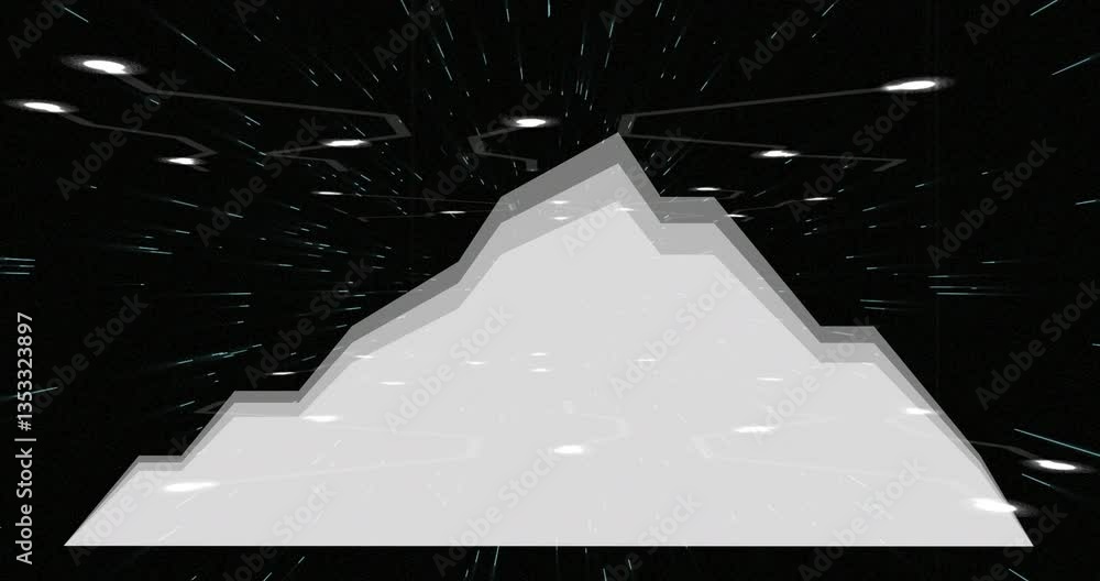 Poster animation of abstract mountain shape with dynamic star lines on dark background