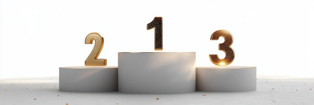 Minimalist 3D Winner Podium with Gold and Metallic Textures for First Second Third Place