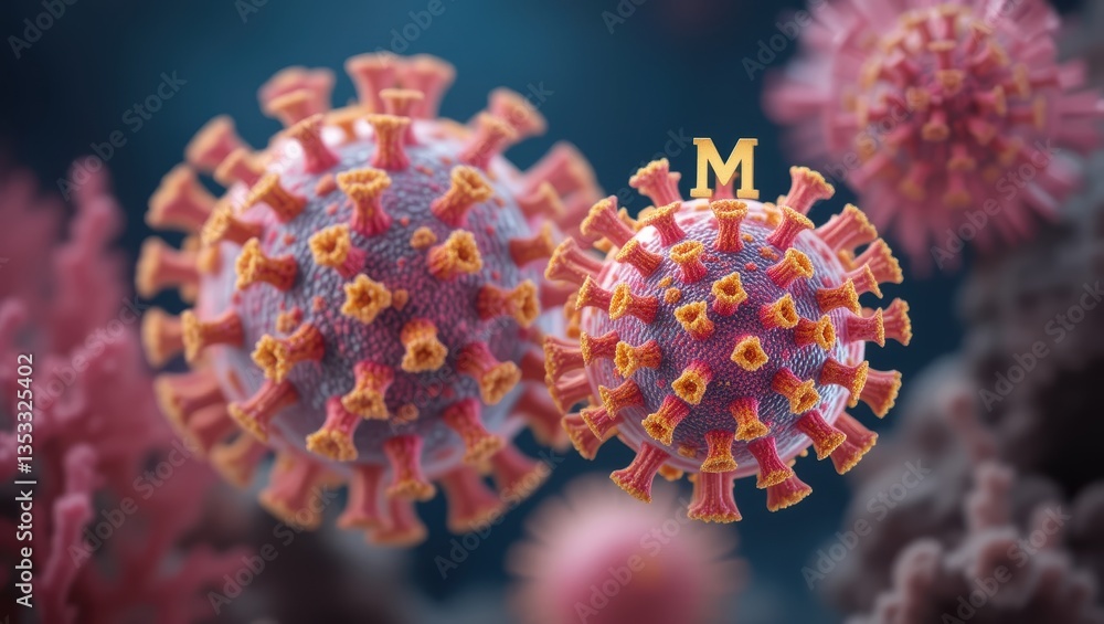 Poster microscopic view of viruses interacting with molecular structures in a laboratory setting