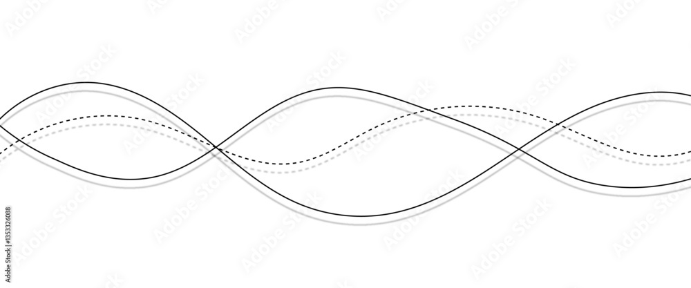 Aufkleber Vector curve wave seamless pattern background. Abstract thin gray and white wavy lines background.