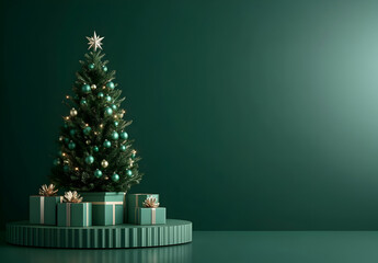Elegant Christmas Tree with Gift Boxes in Green Setting