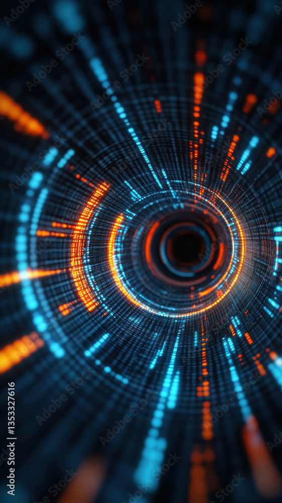 Aufkleber mesmerizing digital vortex with vibrant blue and orange lines radiating outward, creating sense of d