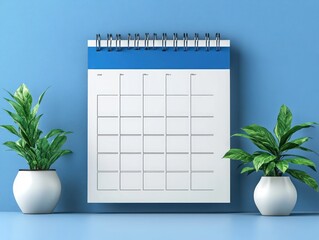 Minimalistic Desk Calendar Blue Header White Pages Flat Lay Design