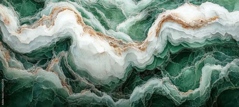 Poster hyperrealistic green white marble texture background with abstract patterns and organic flow