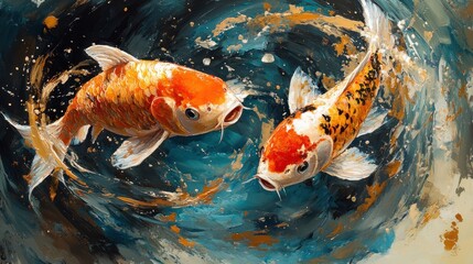 Koi Dance: An Artistic Impression of Two Vivid Koi Fish