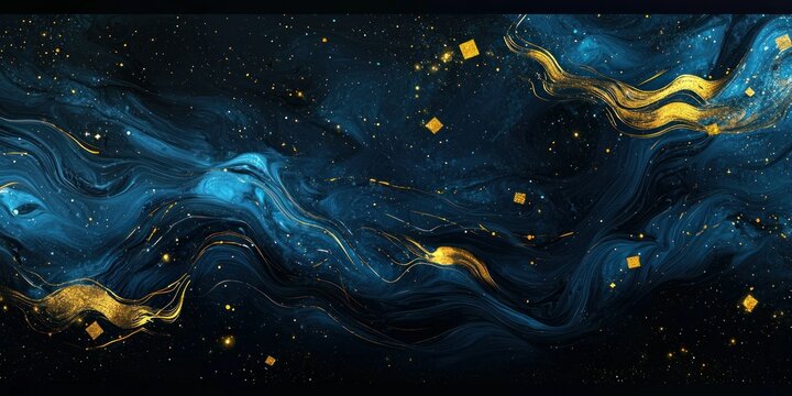 An artistic take on a starry night with golden constellations and fluid brush strokes