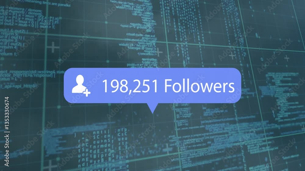 Poster animation of followers count notification with digital data in school coding class