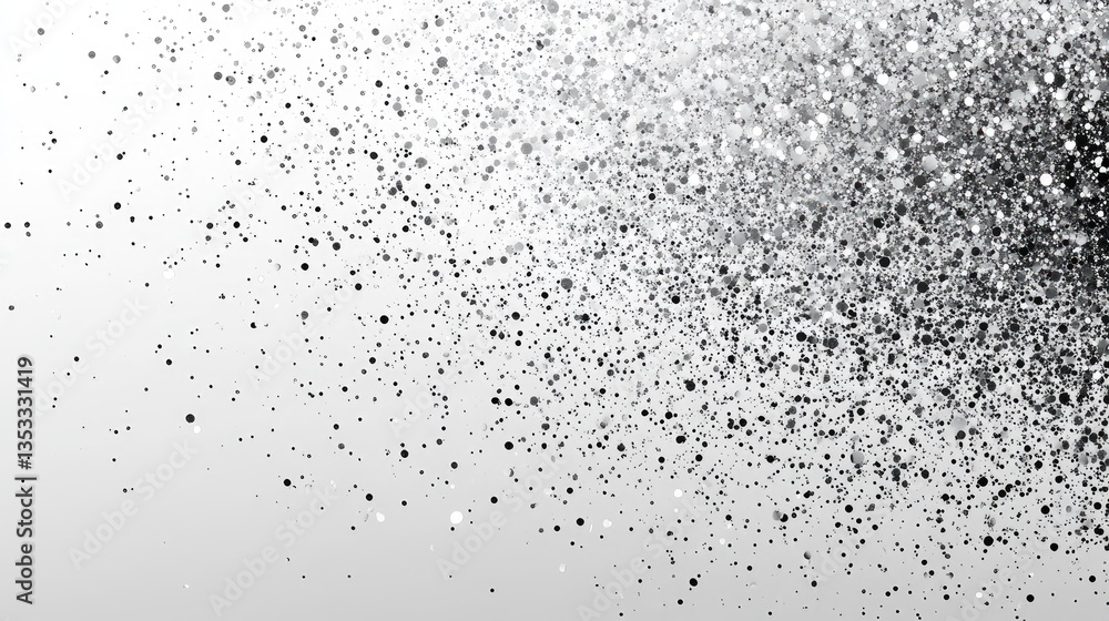 Poster a shimmering cascade of silver glitter particles dispersing against a soft white background, creatin