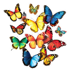 Obraz premium Group of Colorful Butterflies PNG: High Variation of Vibrant Butterflies on transparent background
