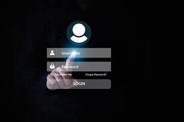 Screen of Login username and password for identity or sign-up register of cyber security internet access join social or personal data protection or forget pass key unlock.