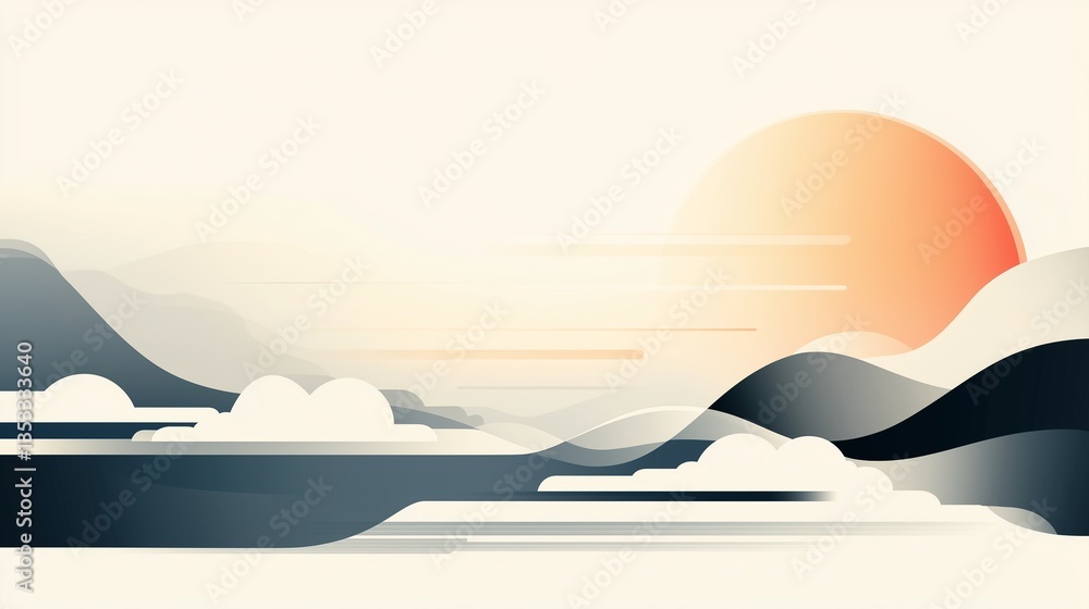 Aufkleber a minimalistic cloudscape with abstract forms in a soft beige and white color palette. subtle gradie