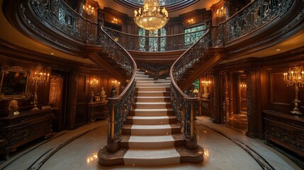 Fototapeta premium Grand Mansion's Opulent Staircase: A Majestic Interior