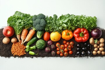 Fresh Organic Vegetable and Fruit Garden Patch on Soil with Natural Lighting