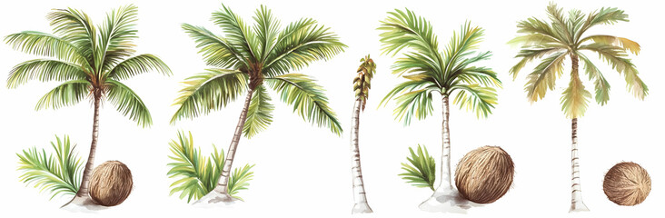 Isolated Sets of Coconut Trees on a Clean White Background