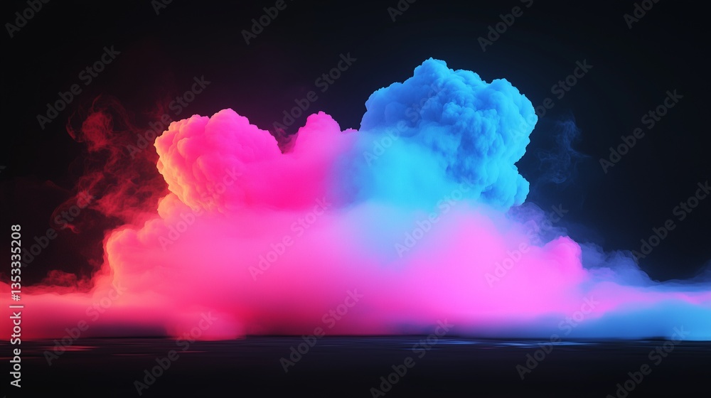 Poster a vibrant abstract cloudscape featuring neon pink and deep indigo hues. smooth color blending and hi
