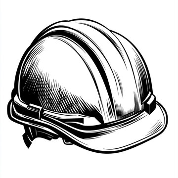 recommend clip art: Simple line art vector icon of a construction helmet for industrial safety