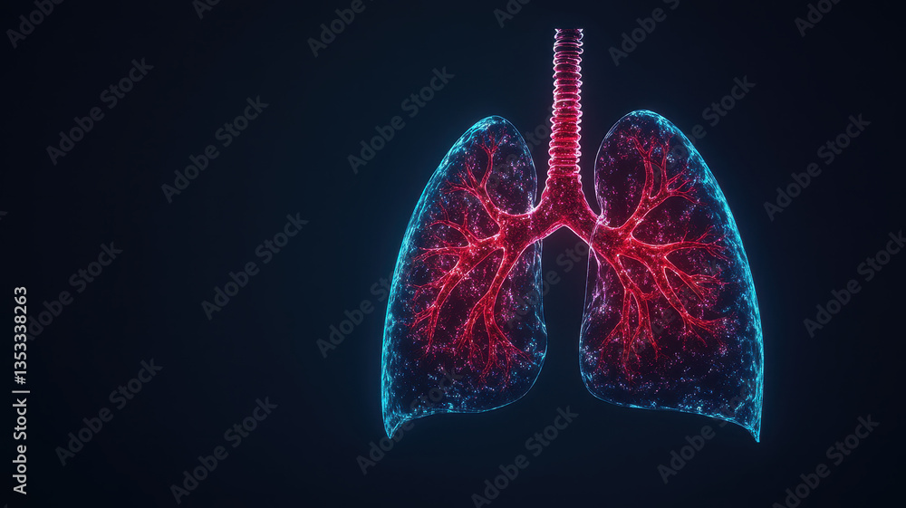 Aufkleber vibrant lungs depicted in glowing x ray style, showcasing intricate vascular structures. dynamic col