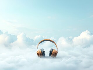 Fototapeta premium Headphones Floating in Cloudscape.