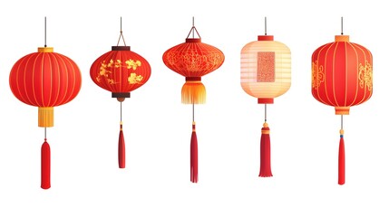 Traditional Chinese New Year lanterns isolated on a white background for festive decorations