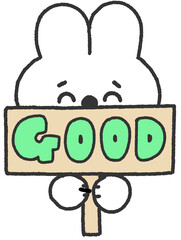 굿 사인을 든 토끼 / Bunny Holding GOOD Sign © titi.drawing