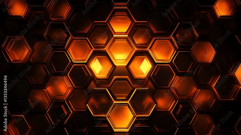 Aufkleber abstract honeycomb pattern with golden illumination and metallic texture