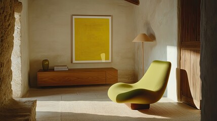 Cozy modern lounge chair in sage green stylish interior home decor bright environment inviting concept