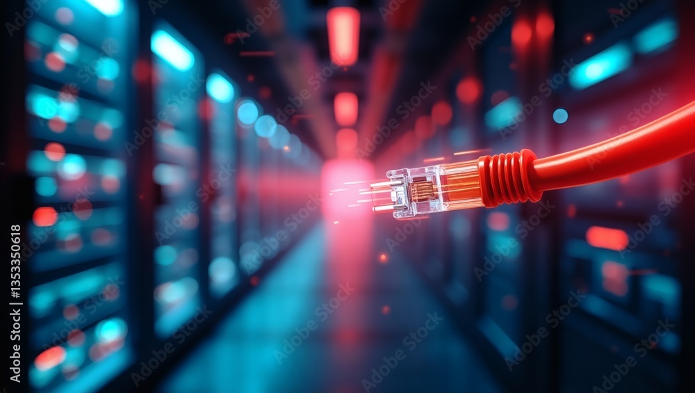 Aufkleber a network cable extending into a server room, symbolizing connectivity and data transfer