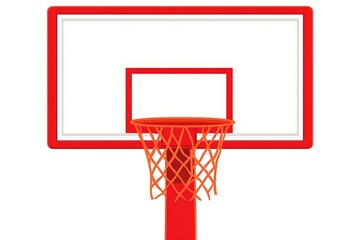 A red basketball hoop shows the net and backboard close up