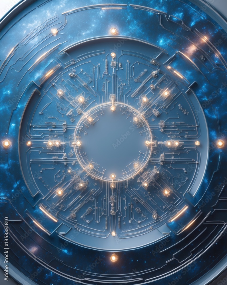 Poster an abstract and futuristic view of the inside of a digital circuit board, with glowing light in the 