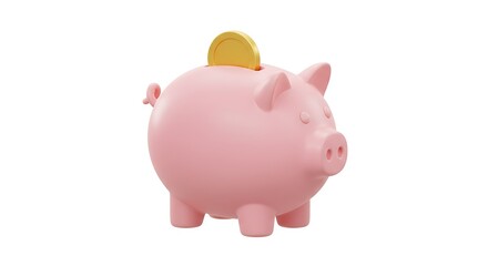 Cute Piggy Bank with Golden Coin for Financial Growth and Savings Concept