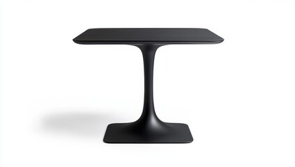 Modern black square table with a smooth, single pedestal base