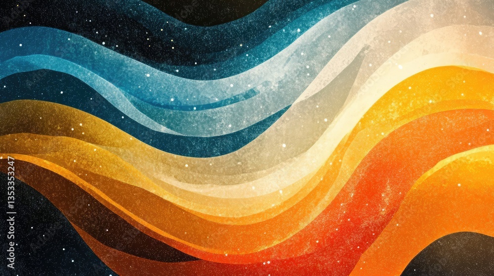 Aufkleber abstract waves in vibrant colors create a dynamic visual flow against a starry night background