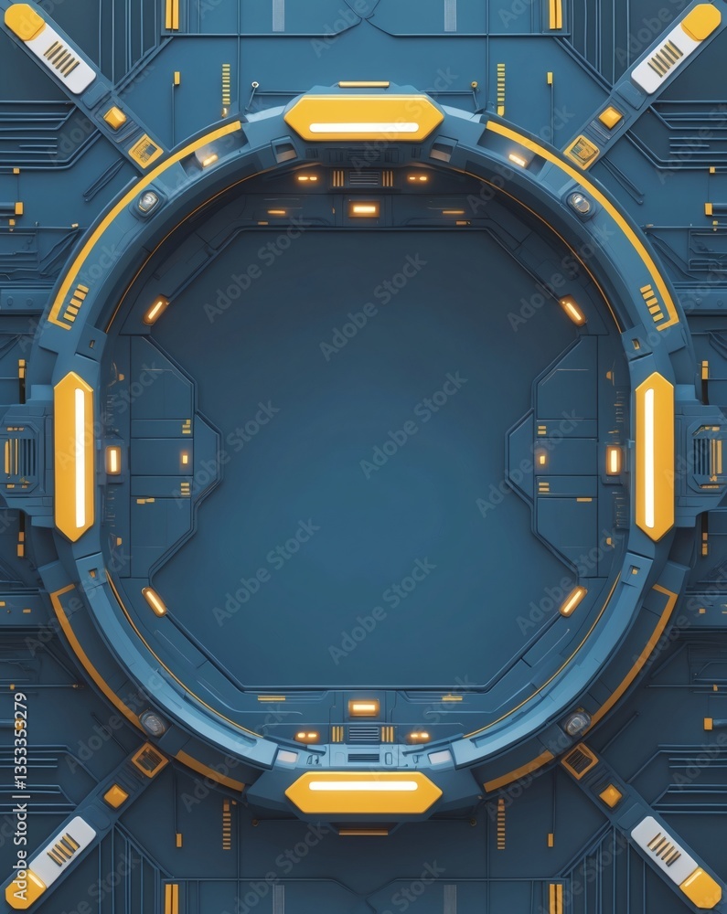 Aufkleber futuristic digital background with circular frame, high-tech design. The circular frame is the focal point of this digitally created image, surrounded by an array of circuits.
