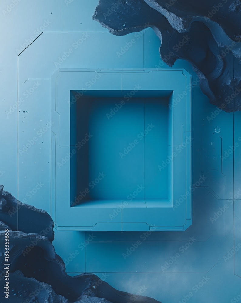 Aufkleber a futuristic square structure with geometric design and modern look in blue tone. this image has coo