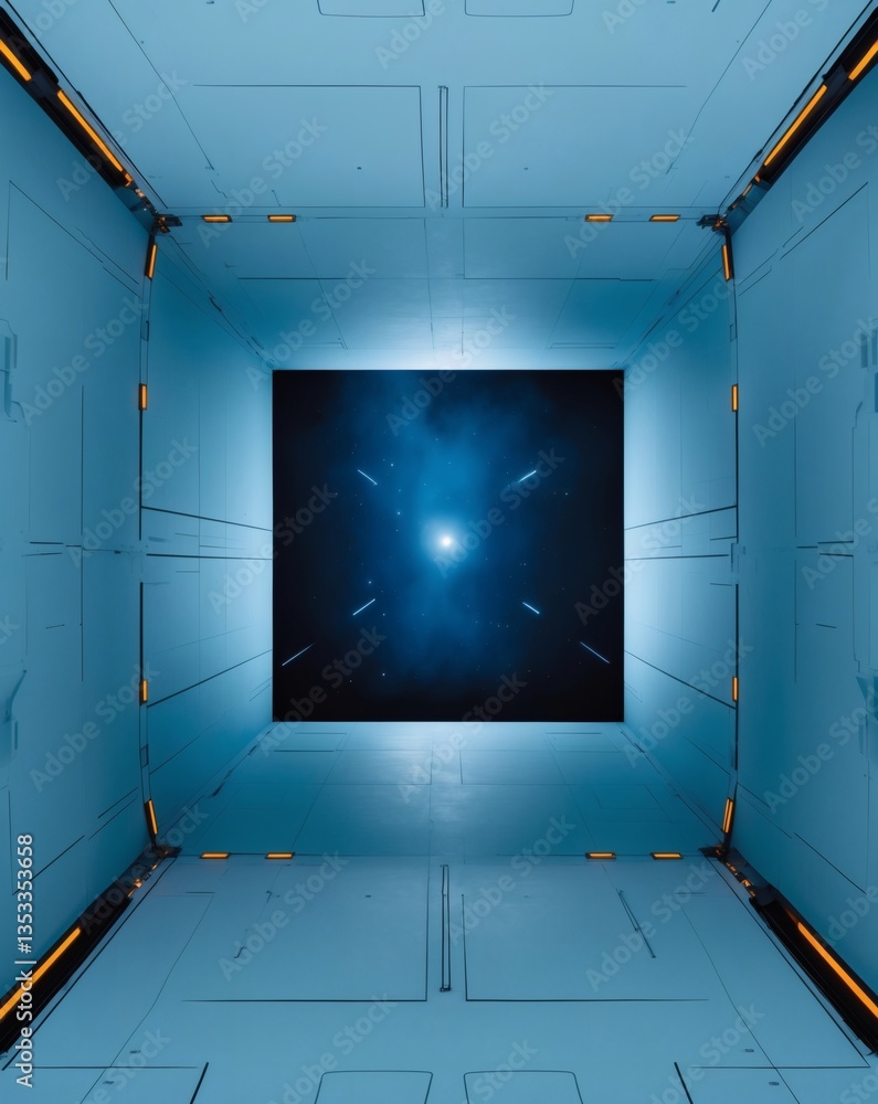 Poster an open doorway revealing a mysterious tunnel with a bright light at the end