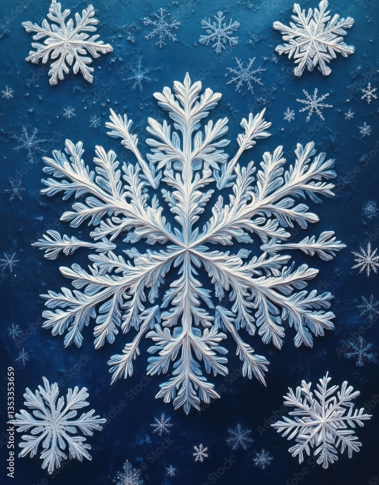 Aufkleber intricate snowflake patterns in baroque design with deep blue background
