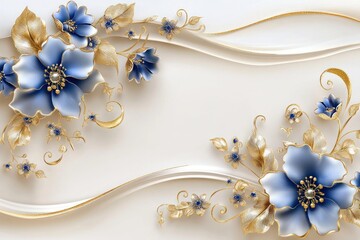 Ornate Floral Design, Cream Background, Gold Accents, Decorative Wallpaper