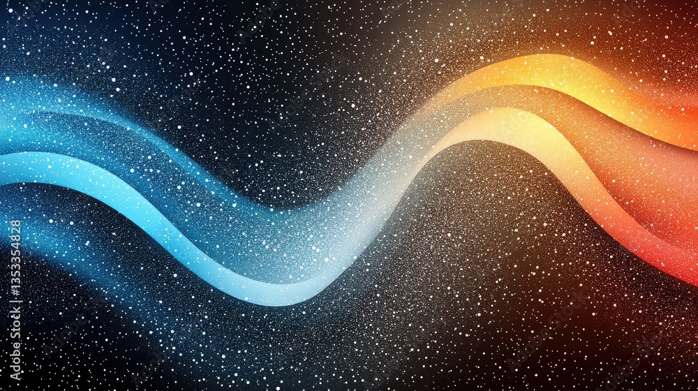 Poster abstract waves of blue and orange flow through a starry background, creating a dynamic and vibrant v