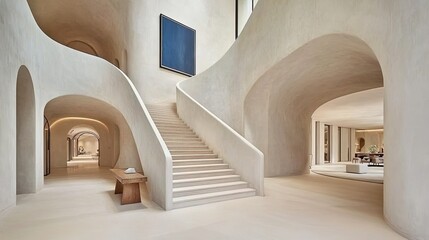 Modern slatted loft-style interior design spacious gallery minimalist art urban environment contemporary view