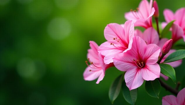 Beautiful pink azalea bush with fresh flowers against green leaves backdrop, Flora, Pink Flowers, Garden - Powered by Adobe