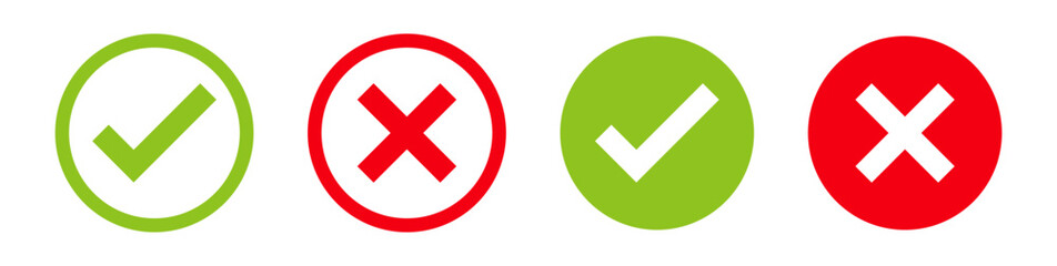 Circle check and x mark icons – green and red round symbols