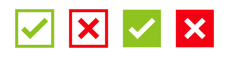 Framed check and cross mark icons &ndash; green tick and red x in boxes