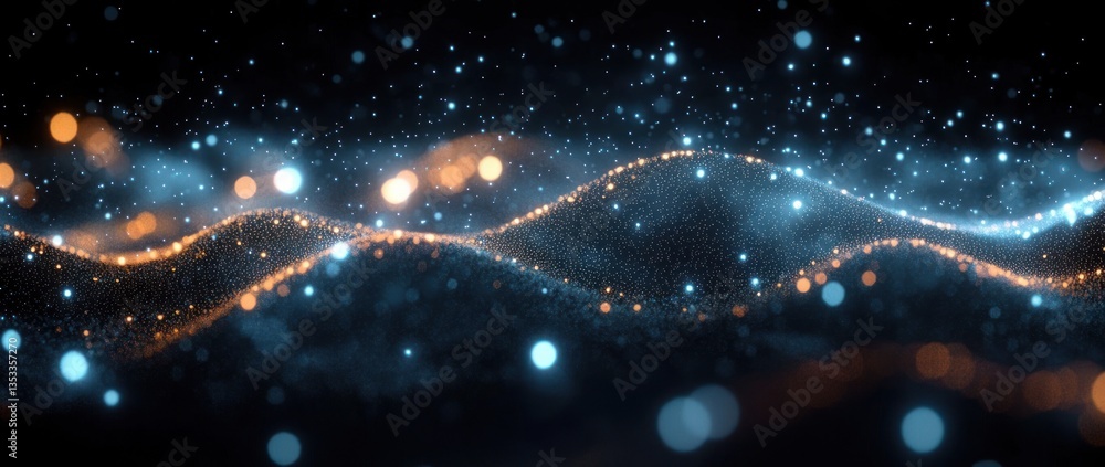 Poster abstract digital waves with glowing particles and bokeh effect in a cyberspace environment