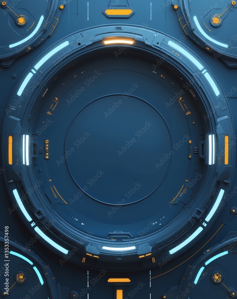 Aufkleber an abstract futuristic sci-fi technological circular portal, radiating a sense of advanced technology, data and modern design.  This image features intricate circular patterns and glowing.