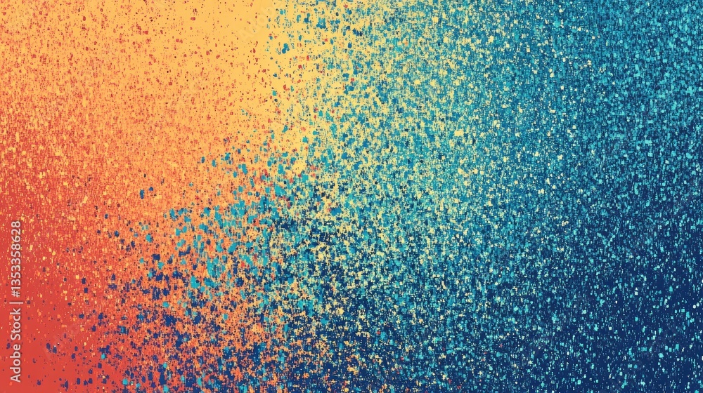Poster vibrant gradient of orange and blue glitter particles creating a mesmerizing abstract background for