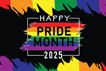 pride month 2025 . poster happy pride month fist with lgbtq+ colors and pink background.